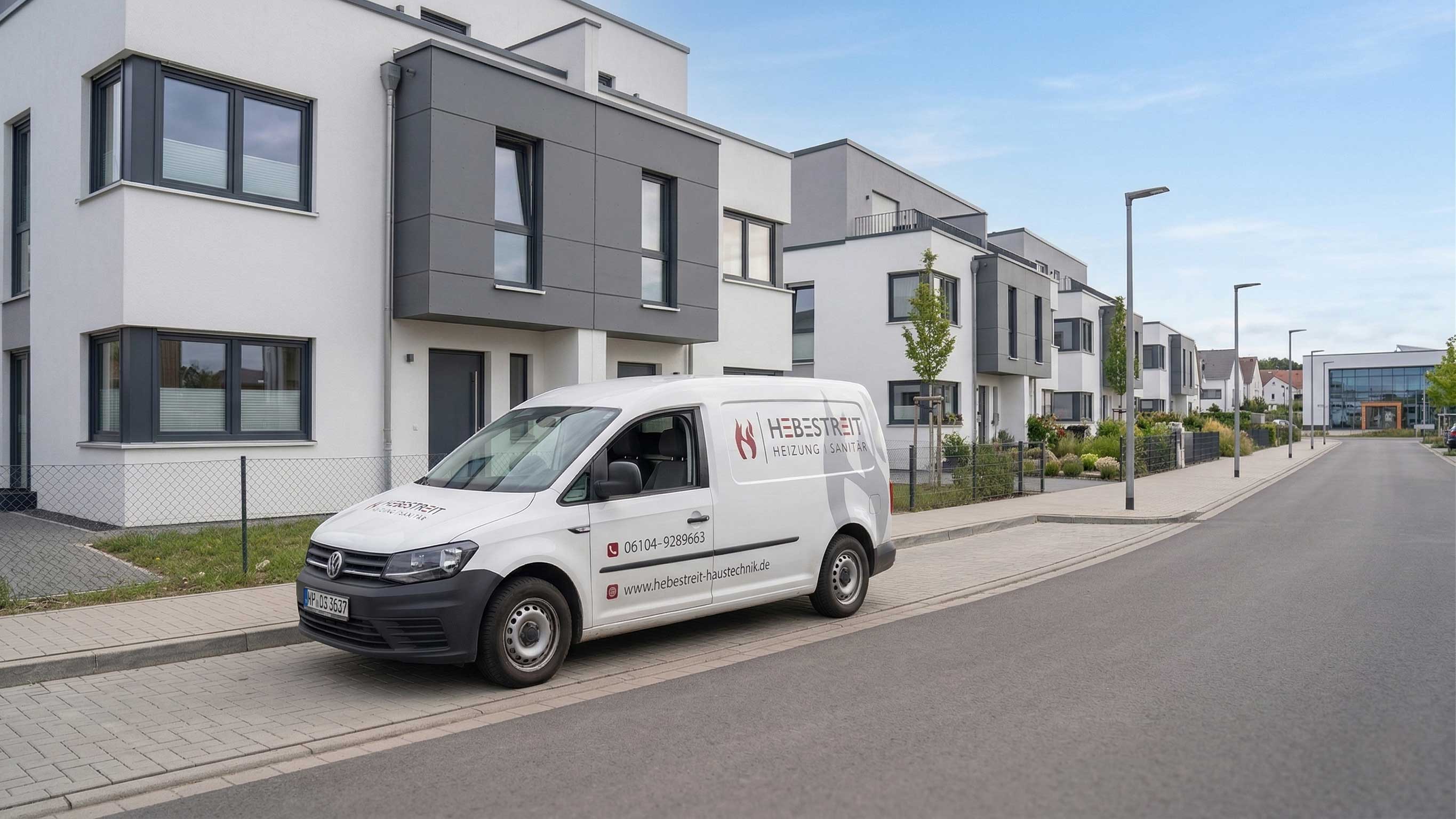 Hebestreit Firmentransporter vor Neubaugebiet